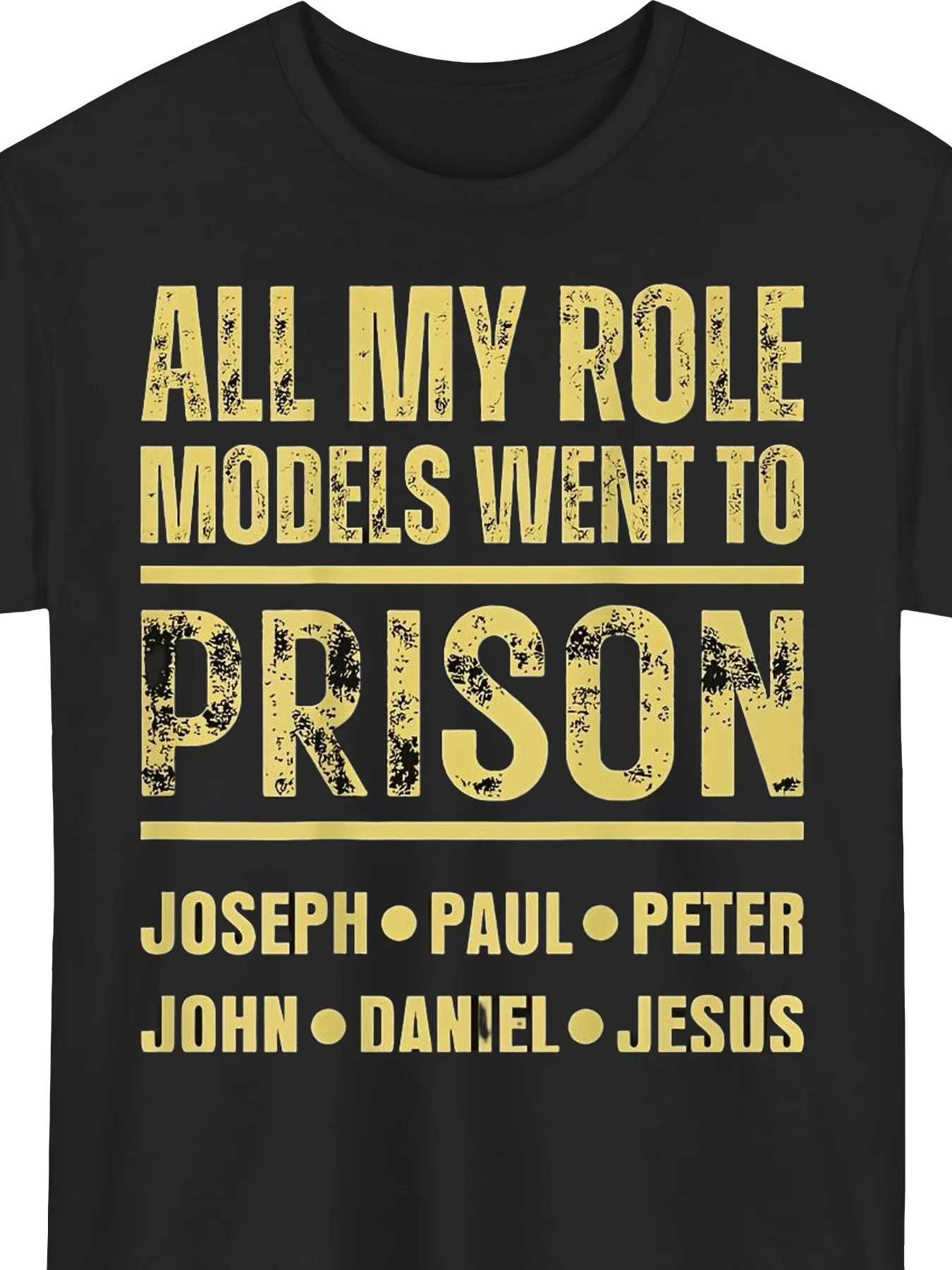 All my idols are in jail. Joseph Paul Peter John Daniel graphic print men's loose 100% cotton T-shirt, funny print top.