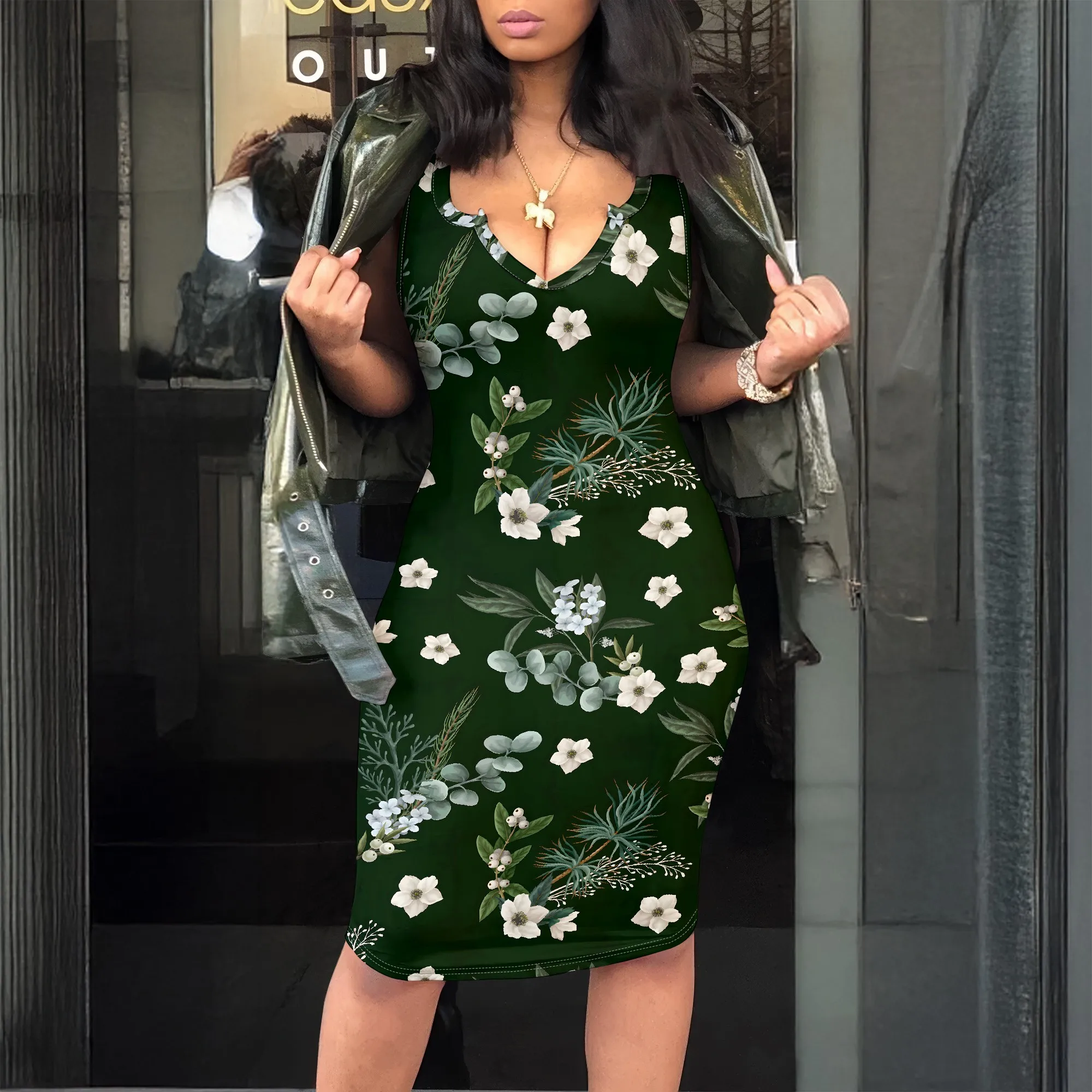 

Floral, Printed Dress, V-Neck, Tank Top, Bodycon, Sheath, Casual, Party, Vacation, S-2XL