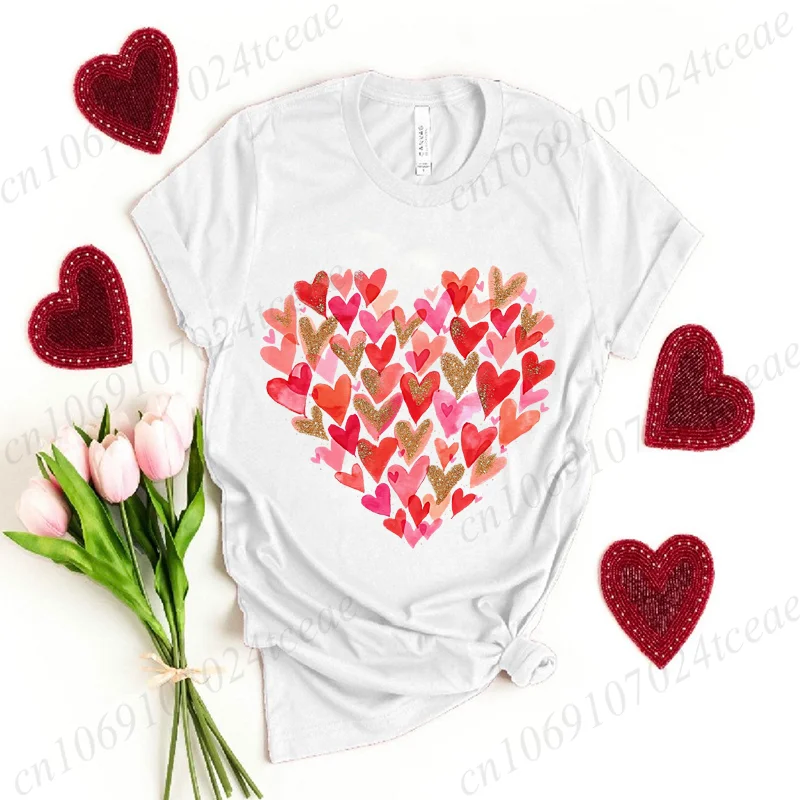 Camiseta con estampado de corazón rojo brillante Y2k para mujer, ropa creativa de Hip Hop, camisetas Y2K de moda femenina, camisetas de manga corta