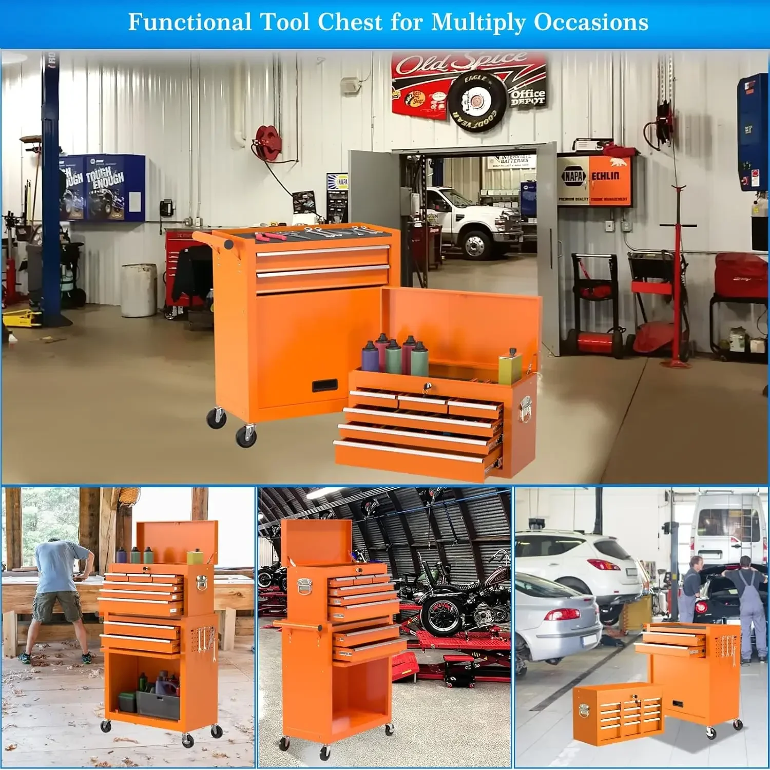 High Capacity Rolling Chest, Detachable  Box with Lock, Movable Chest, Chest with Wheels, Heavy Duty Tool Cab