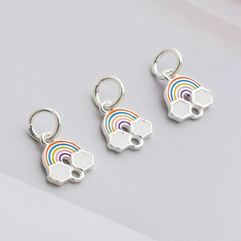 

1pc 925 Sterling Silver Pretty Rainbow Charms 10x9.3mm Female Girls Earrings Necklace Bracelets Silver Pendants DIY Jewelry