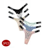 3PCS Letters Thin Waist Sexy Perspective Hearth Mesh Thong Women Low Waist Seamless Sports G-string Ladies Comfortable Underwear