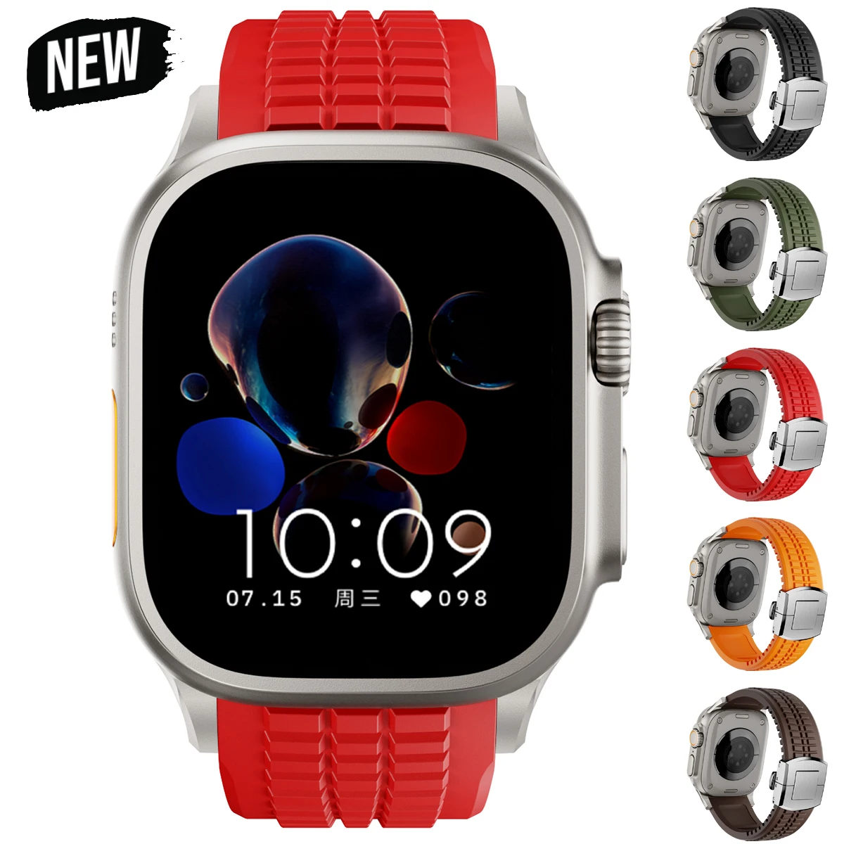 

Спортивный силиконовый ремешок для Apple Watch Ultra 2 49 мм, мужской браслет Iwatch Series 10 9 8 7 Se 4 5 6 44 мм 45 мм 46 мм Стальная пряжка 316L