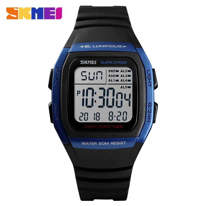Skmei Outdoor Sports 5 Groups Alarm Clock Waterproof Electronic Watch Multi-Function Double Time Countdown Student Watch Men