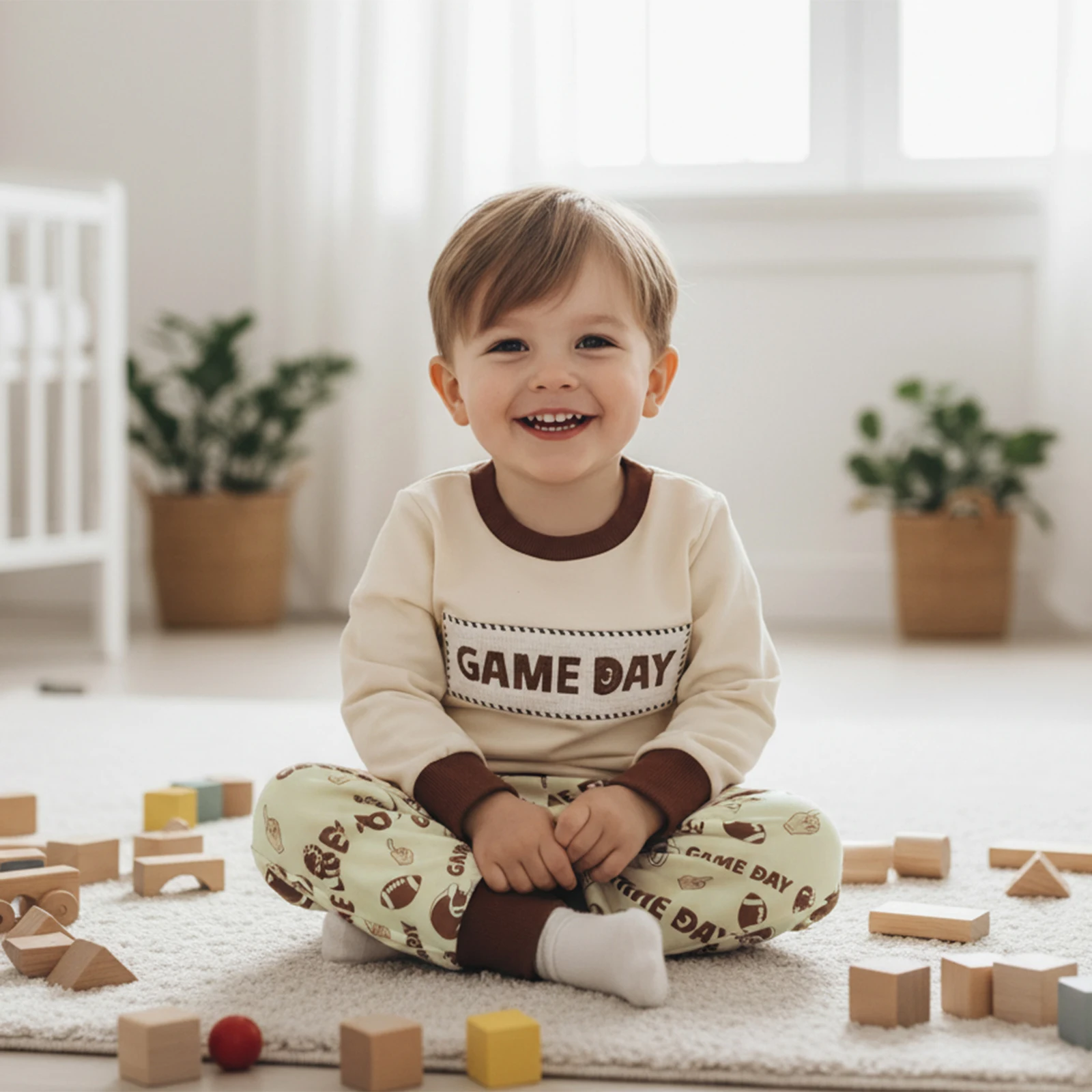 سويت شيرت للأطفال الأولاد مكون من قطعتين بأكمام طويلة ومطرز بأحرف مع بنطال رياضي مطبوع عليه الرجبي ملابس الخريف #2