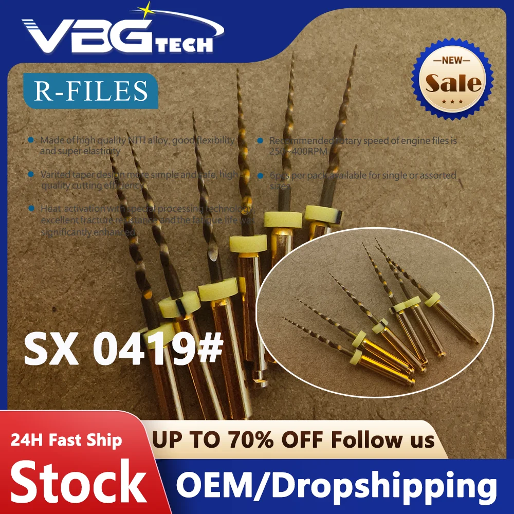 

6pcs/Pack 25mm SX Dental Files Root Canal Use Rotary Heat Activated Endodontic Files Rotating Needle Dentistry Instruments Gold