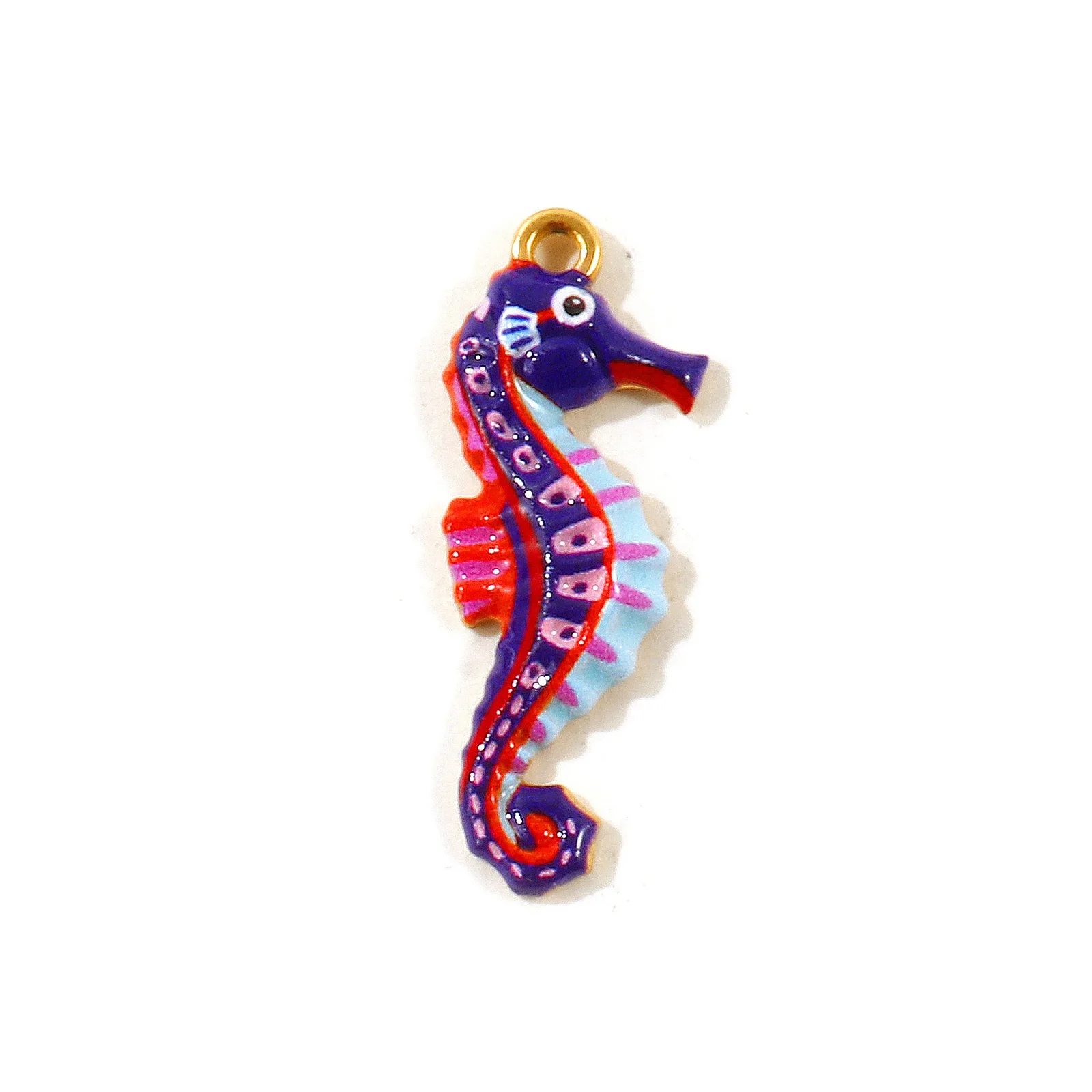2 Stück Ozean-Schmuckanhänger Seepferdchen Mehrfarbig Bedruckt 304 Edelstahl 18K Vergoldete Anhänger DIY Halskette Großhandel 3x1,2cm – Detail 4