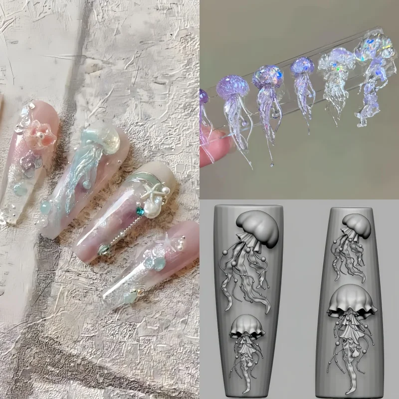 1pc4*.4CMTransparent Silikon Nail art Form Quallen Sommer Nail art 3D Dekoration DIY Kreative Füllung Maniküre form
