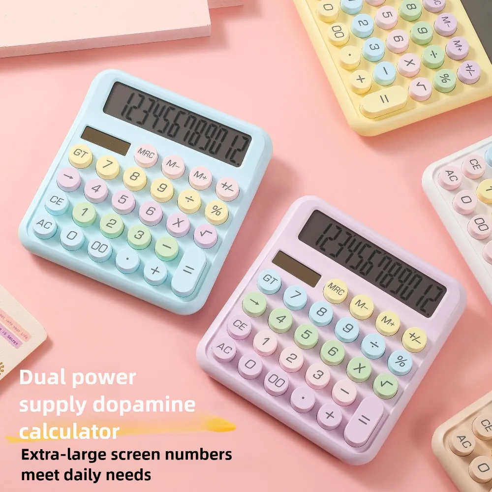 آلة حاسبة سطح المكتب، خيارات متعددة الألوان بلون الحلوى، شاشة كبيرة مكونة من 12 رقمًا، أدوات مكتبية للطلاب، مستلزمات المدارس #1