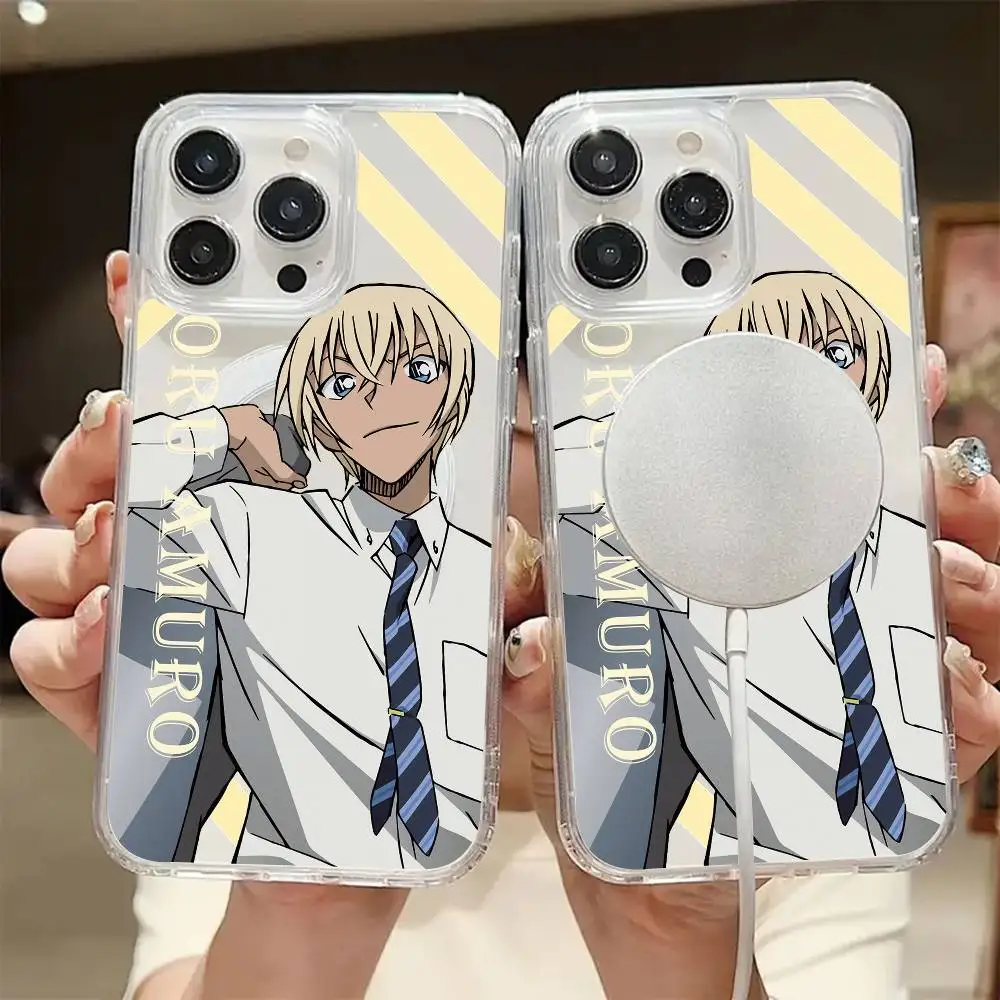 1 funda de teléfono magnética transparente de Anime Amuro Toru Detective Conan para IPhone 17 Air 16 15 Pro Max14 13 11 12 15 X XR XS Plus