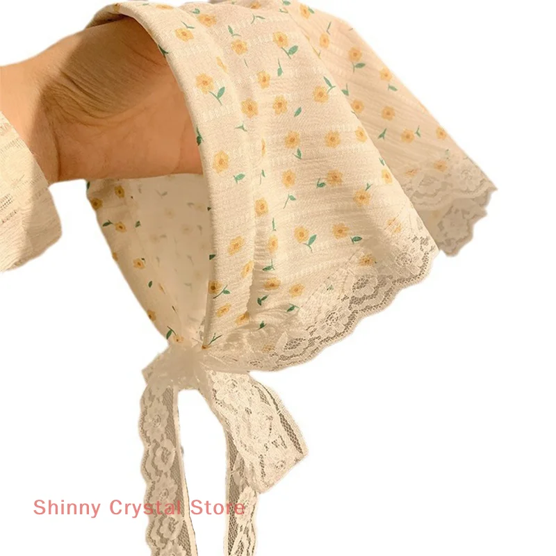 Słodka, kwiatowa bawełniana chusta na głowę, miękki otulacz, elegancka koronkowa trójkątna chusta, turban, opaski na głowę, drukowana chusta do włosów dla kobiet i dziewcząt.