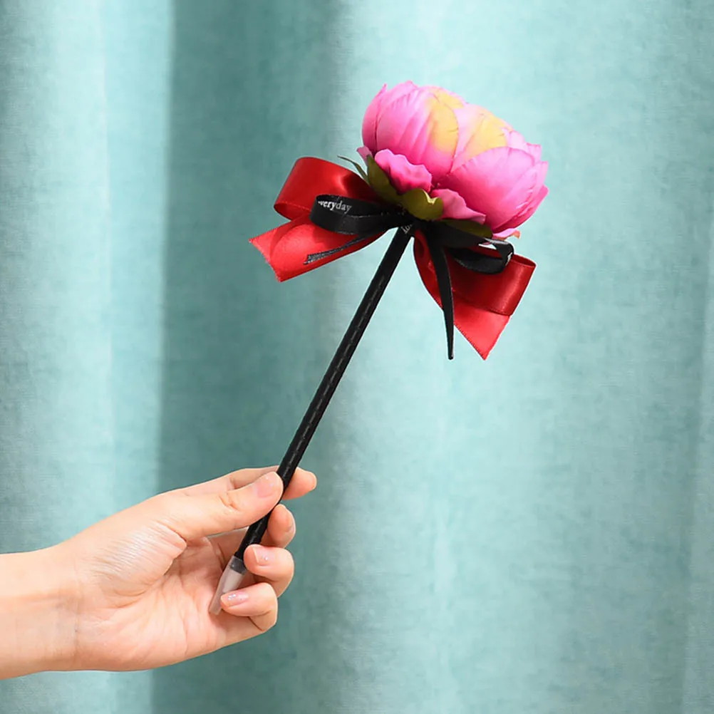 5Pcs Artificial Flowers Ballpoint Pen Ribbon Twist Design Decorative Cute Office School Stationery