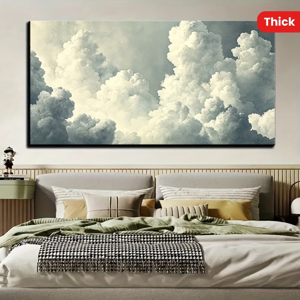 1 canvas wall decoration painting, classic cloud and sunset canvas print painting, 1.5 inch thick pine solid wood frame