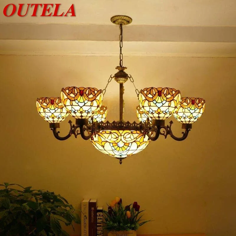 

OUTELA Tiffany European Living Room PendantLamp Vintage Creative Color Glass restaurant Bedroom Hotel Chandelier