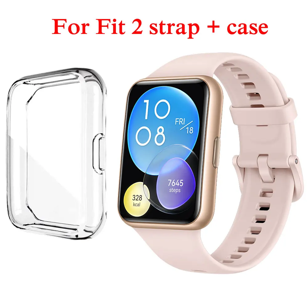 Funda de TPU y correa para huawei watch fit 2, correa de silicona de repuesto para reloj inteligente, pulsera deportiva, accesorios para fit2