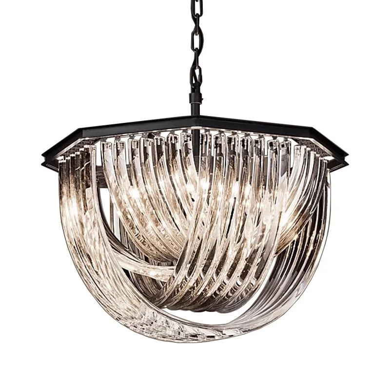 

Retro American Black Metal Clear Glass Pendant Light Crystal Chandelier for Living Room Bedroom Hotel Restaurant Bar Loft Light
