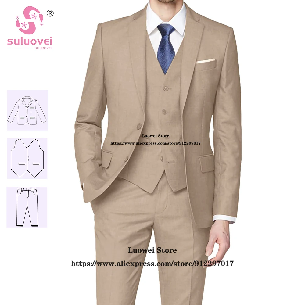 

Classic Slim Fit Suits For Men Customized 3 Piece Pants Set Formal Groom Wedding Tuxedo Business Blazer Terno Masculino Completo