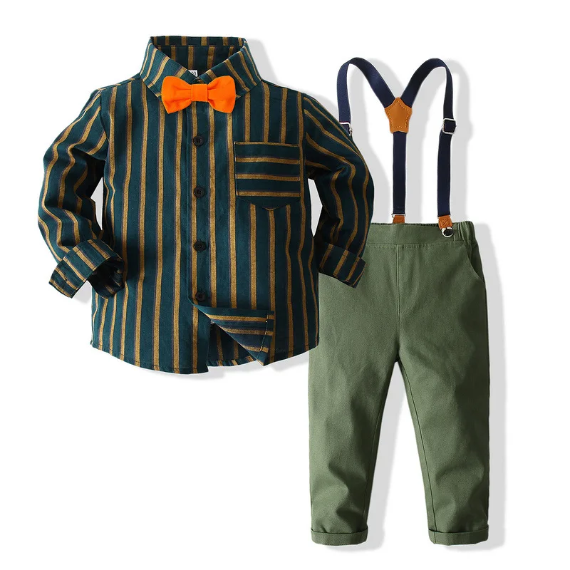 

Boys Gentleman Clothing Sets Spring Autumn Kids Formal Suits 2pcs Long Sleeve Shirt+Suspenders Trousers Children Clothes Sets