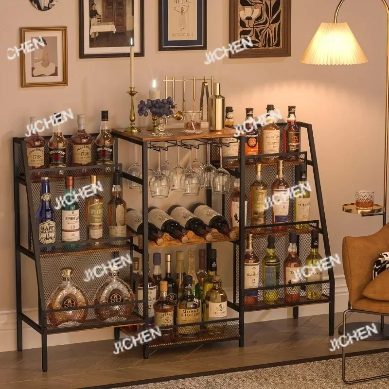 

ZQT Трапециевидная винная стойка Многоуровневая витрина для спиртных напитков Компактный отдельно стоящий бар для хранения красного вина, дома и коммерческого использования