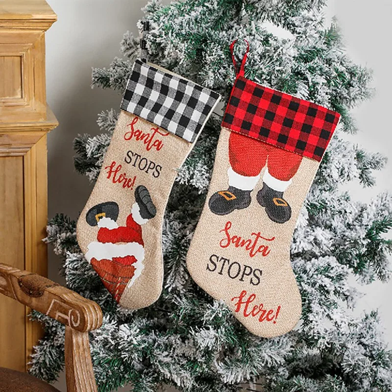 Christmas Stockings, 2 Pcs Xmas Stockings Decorations, Santa Stops Here For Xmas Holiday Party Home Decoration Gifts