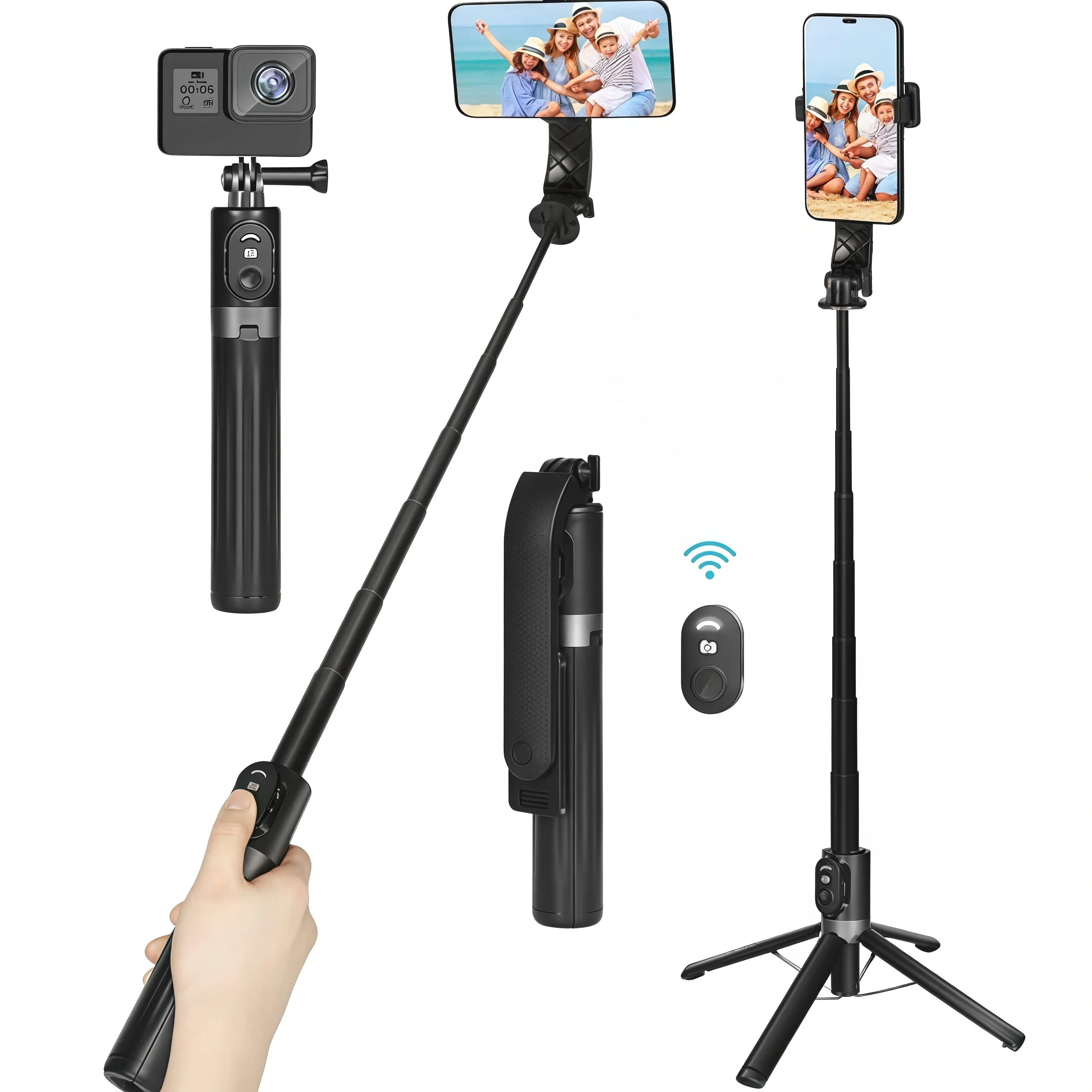 

P07MAX Bluetooth Selfie Stick Tripod with Rechargeable Remote 140cm Quadruped Travel Lightweight Tripod for IPhone/Android Phone