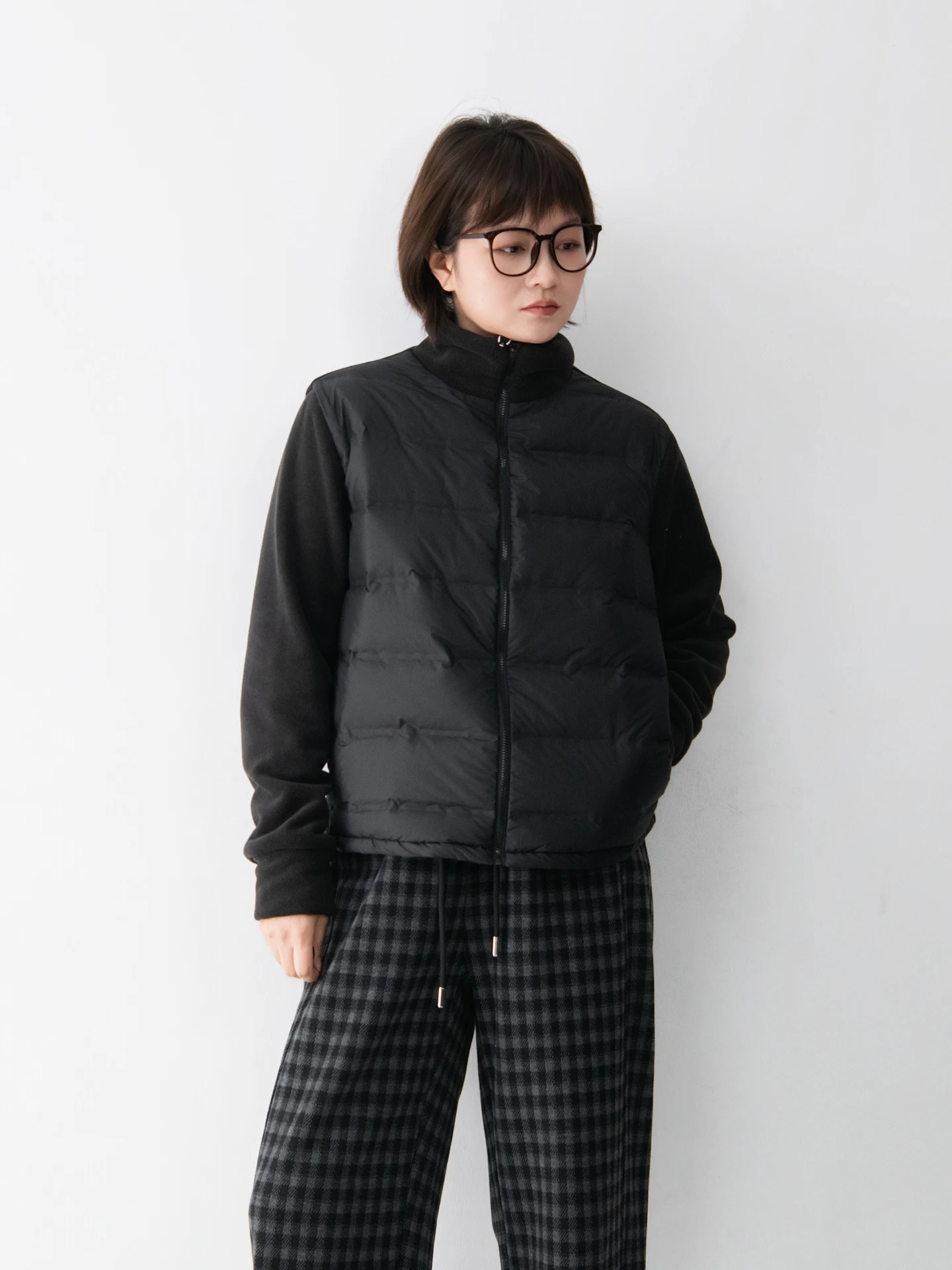 

Warm Du down Filling Stand Collar Patchwork Slimming Outerwear oulder-Length Zipper Closure Casual Sle Women's Jaet