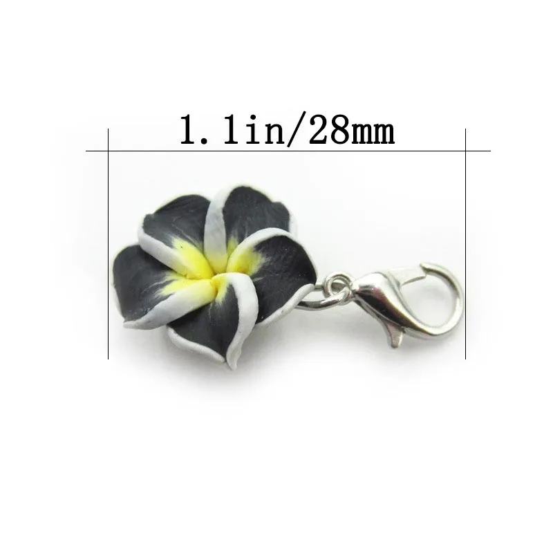 20pcs/lot Mix Plumeria Flower Dangle Charms Lobster Clasp Polymer Clay Diy Bracelet Pandent Jewelry