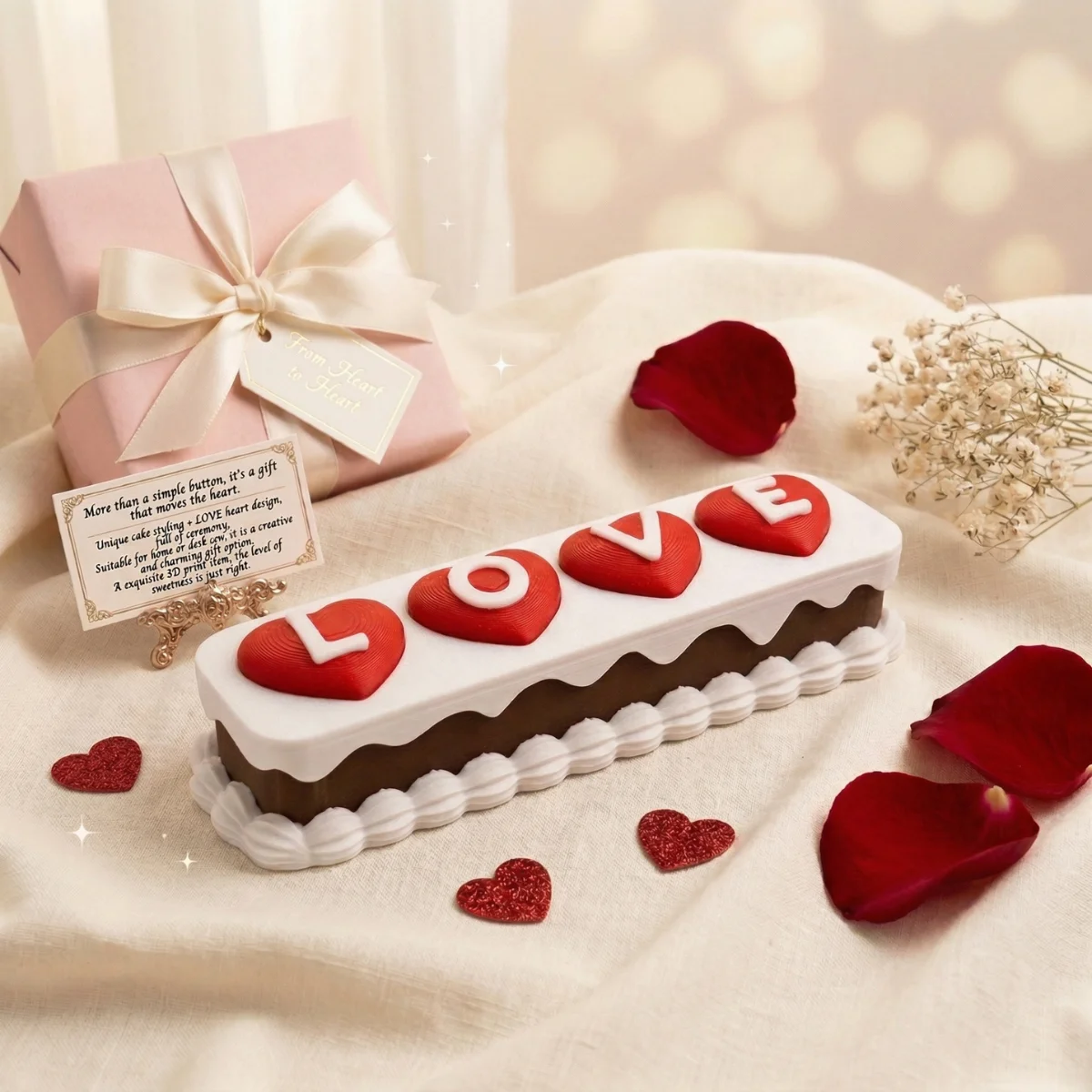 LOVE Cake Clicker Fidget Toy, Stress Relief ASMR Toy，1 Pack 14.6x4.6x3.4cm 3D Printed PLA