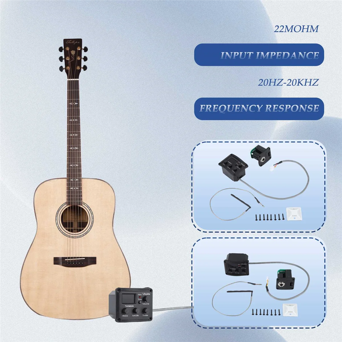 N17R Ukelele Uke Piezo Pickup Preamp 3-Band EQ Equalizer Tuner System with LCD Display