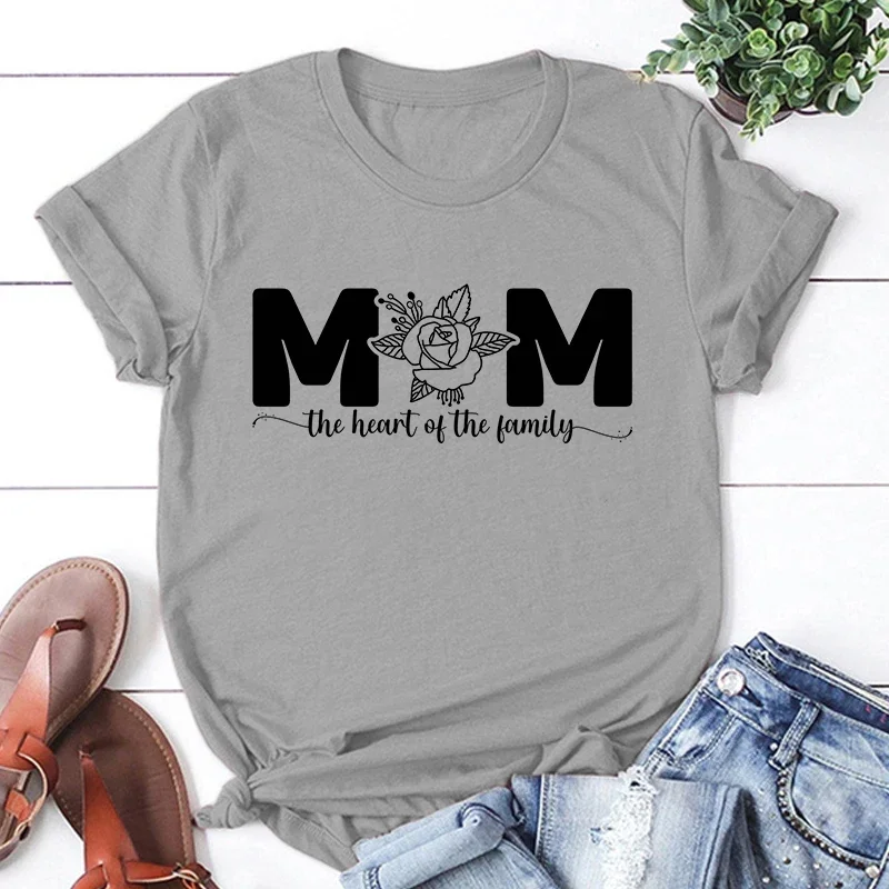 Camiseta de mamá el corazón de la familia para mujer, camiseta del Día de la madre, ropa de calle Harajuku, camisetas informales