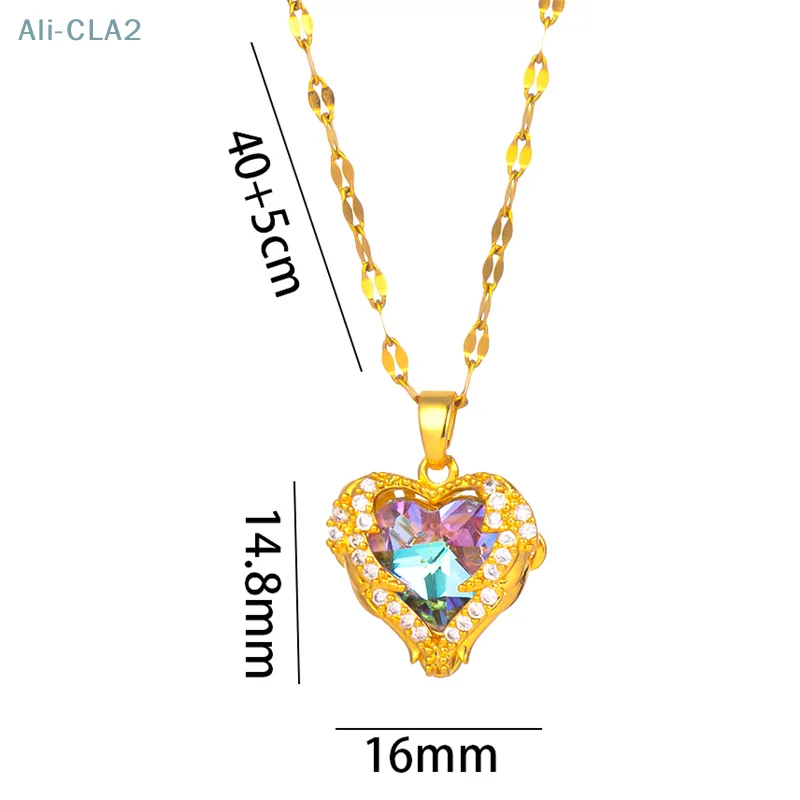 Fashion Ocean Heart Necklace Heart Angel Wings Colorful Crystal Pendant Chain Necklace Wedding Jewelry Gifts For Women Girls image 6