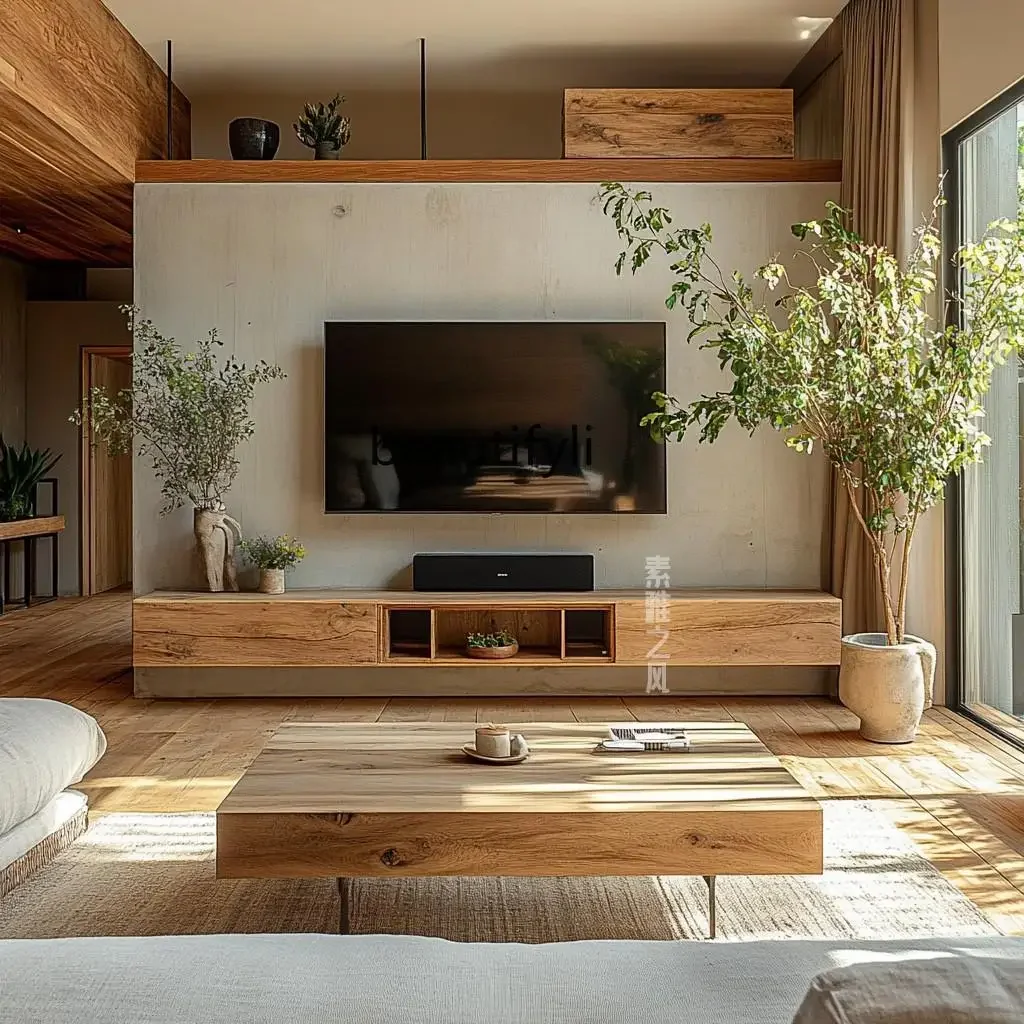 

Light luxury TV cabinet walnut color Italian Nordic home living room wabi sandy wind floor cabinet