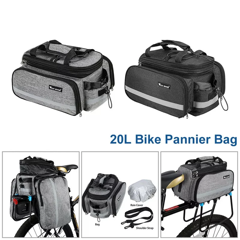 Bike Rear Rack Bag 20L Large Capacity MTB Road Bike Travel Luggage Storage Bags Trunk Panniers Shoulder Handbag