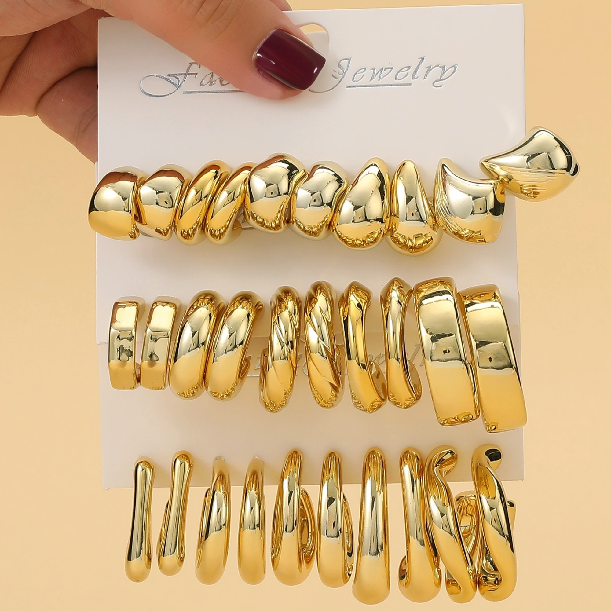 5 Pairs-15 Pairs/Set New Irregular Shaped Golden Earrings,Plastic Material, Suitable for Women's Daily Dressing