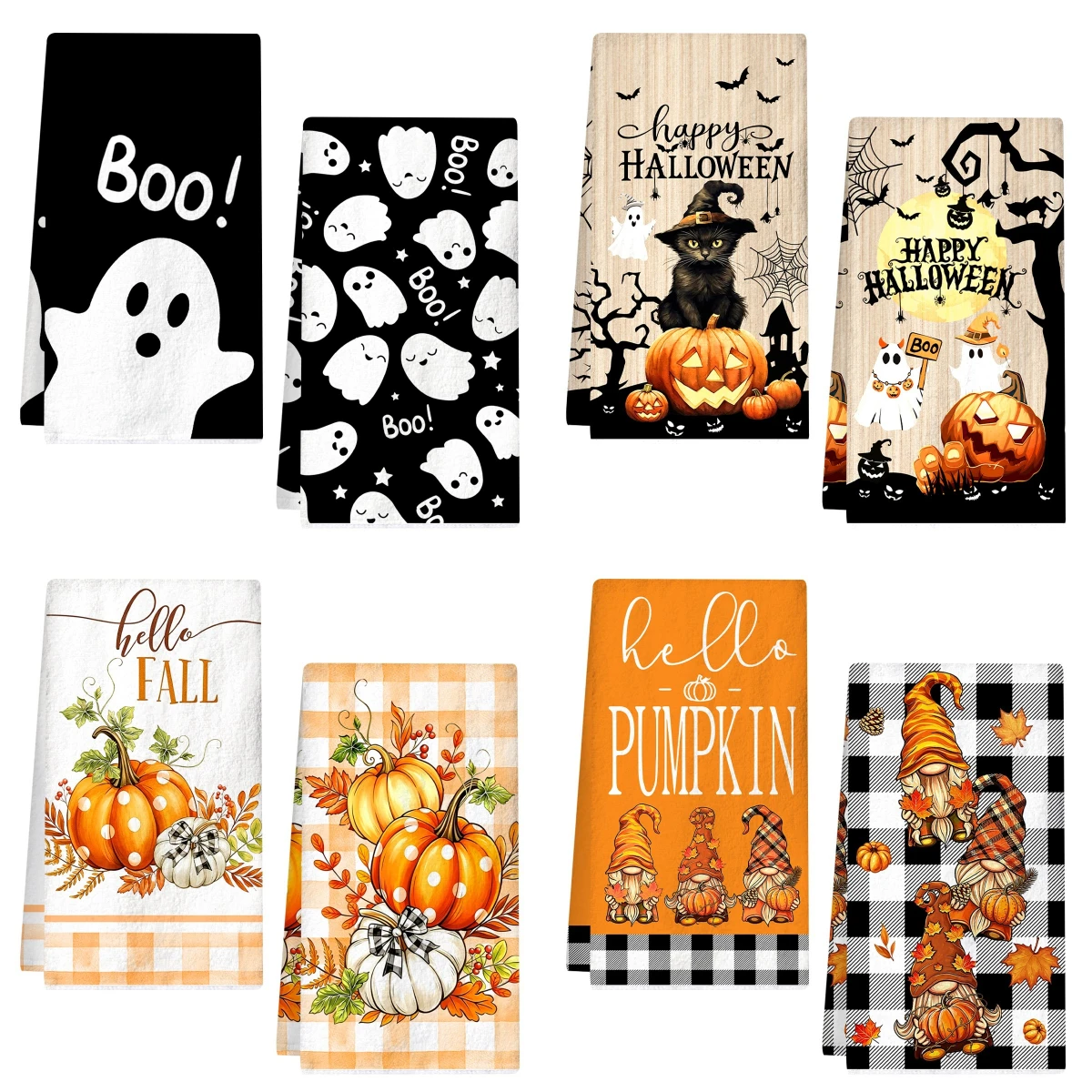 2pcs/pack Halloween Hand Towels Ghost Boo Pumpkin Printed Dish Towels Halloween Party Supplies Kitchen Tableware Cleaning Cloth
