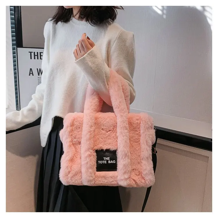 2024 Faux Fur Tote Bag Women Luxury Handbags Autumn Winter Plush Shoulder Crossbody Bags Brand Shopper Purses New Designer