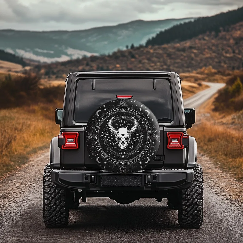 

Horned Skull Starlit Sky Spare Tire Cover Waterproof Protector for Jeep SUV Truck