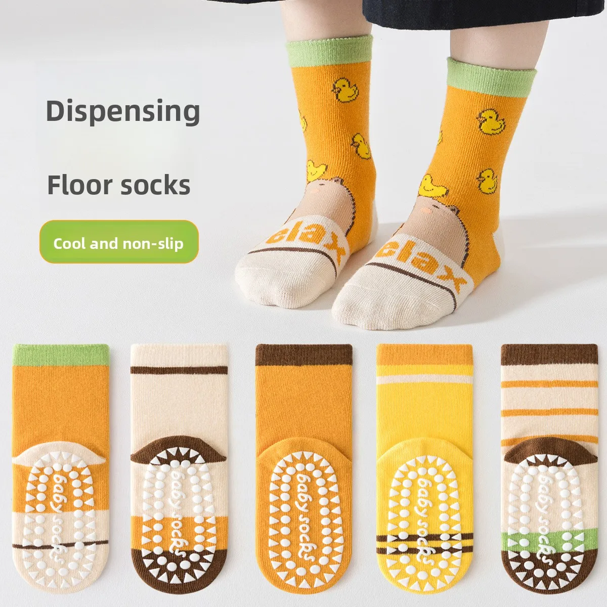 5 Pairs New Spring Kids Socks Non Slip Dot Grip Cotton Crew Socks for Toddler Boys Girls