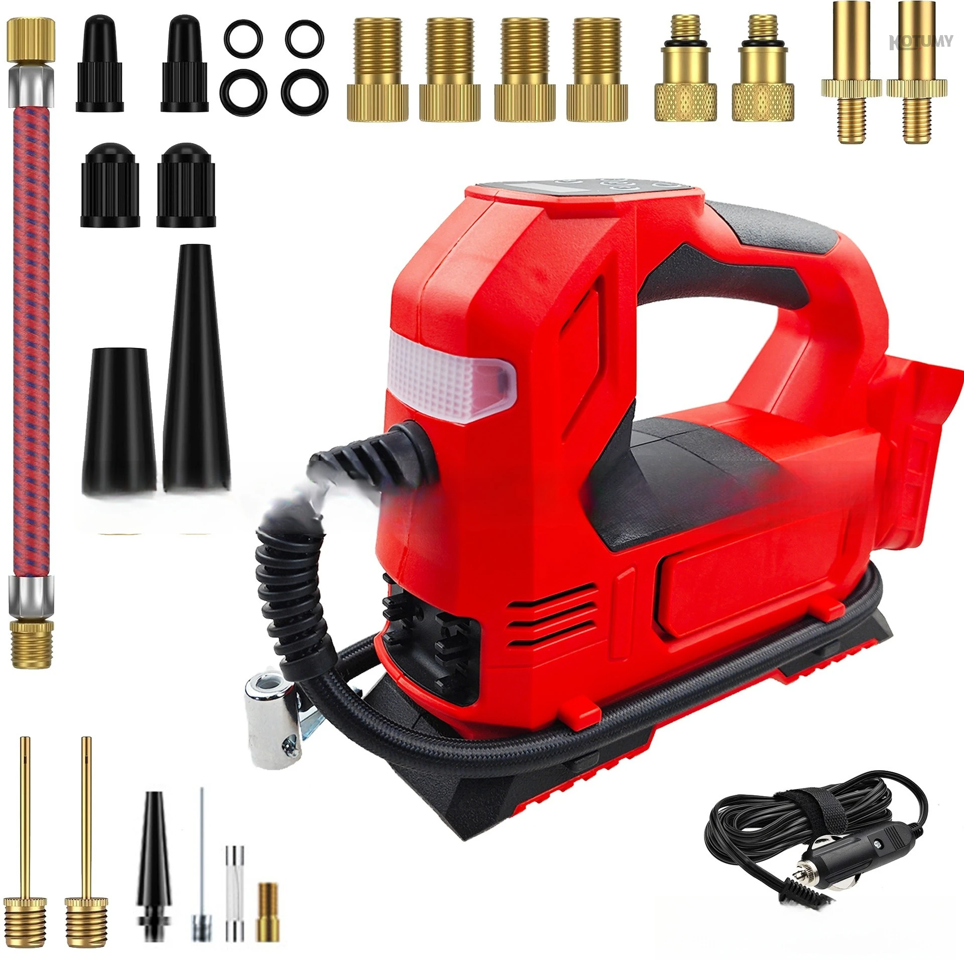 

21V Lithium Battery Car Air Pump Digital Display Dual Power Inflator with Dewalt Makita Milwaukee Interface