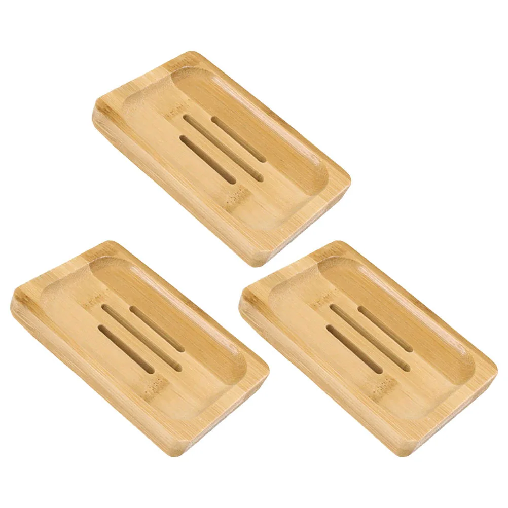 

3pcs Wooden Natural Wood Tray For Bathroom Soap Tray Bathroom Kitchen Shower Drainage Soap Dish Stand Rest
