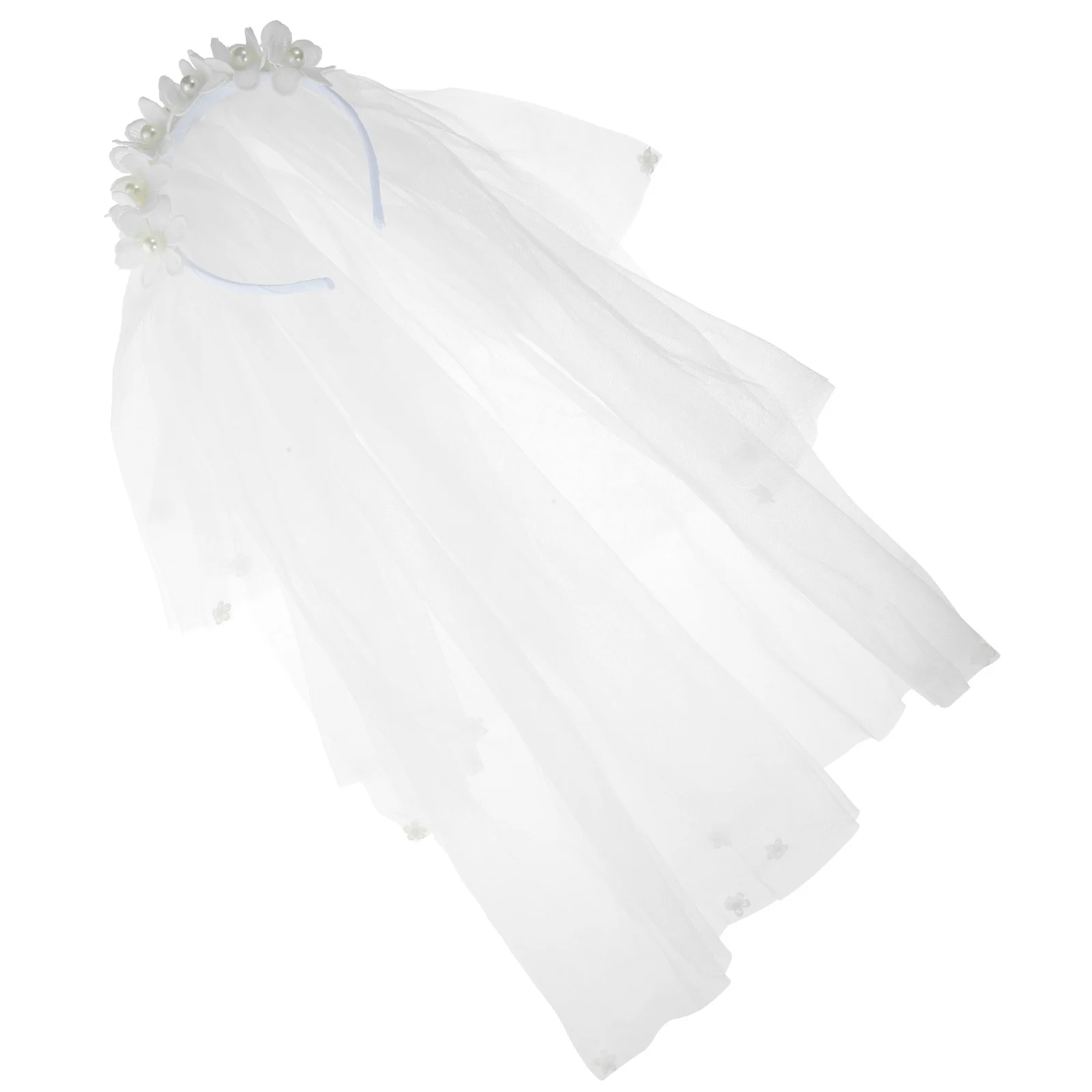 

Pearl Veil Flower Girl Headband White Size Fits Most Kids Lovely Party Headdress Photo Props Kids Hair Bands Party Supplies