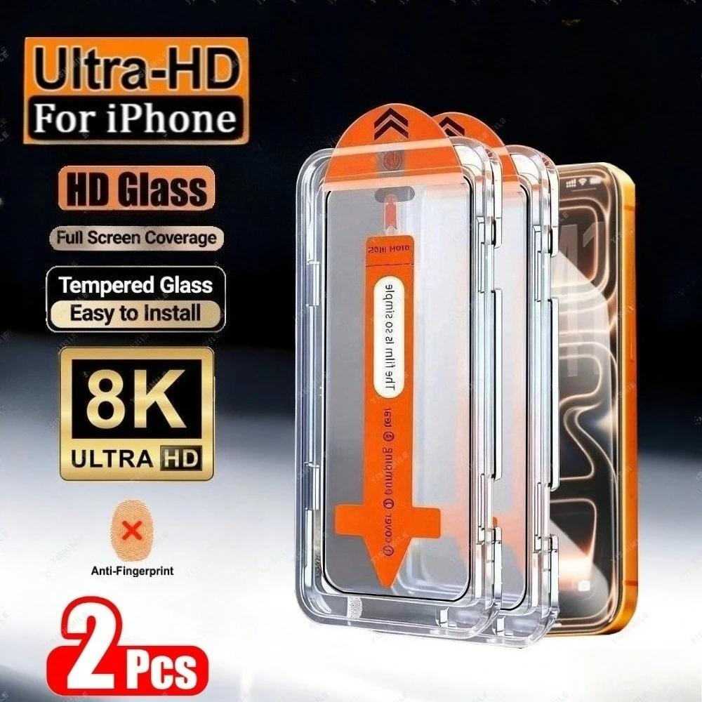 

2Pcs Full Cover HD Screen Protector for iPhone 17 16 15 14 Pro Max Air 16 15 Plus 13 12 11 Pro Mini One Click Installation Glass