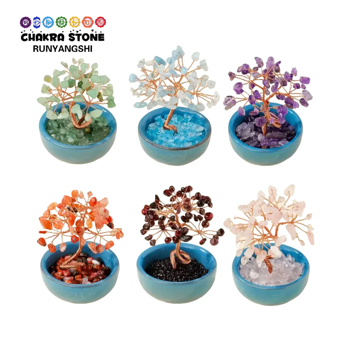1PC Natural Crystal Blue Tea Bowl Base Tree Reiki Home Decor Bedroom Decorative Halloween Christmas Gift