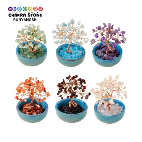 1PC Natural Crystal Blue Tea Bowl Base Tree Reiki Home Decor Bedroom Decorative Halloween Christmas Gift