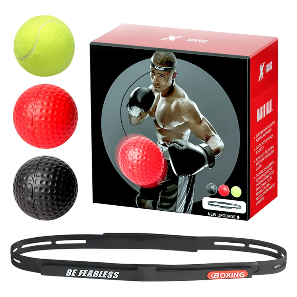 مجموعة كرات الملاكمة العاكسة، كرة الملاكمة للتدريب على رد فعل اليد والعين مع عصابة رأس لخفة الحركة وسرعة اللكم والمهارة القتالية