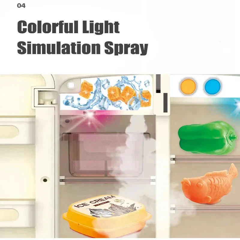 Mini réfrigérateur à Double porte, Simulation de meubles de cuisine, jeu de Simulation, jouet éducatif, pulvérisation légère, musique, cadeau pour enfants