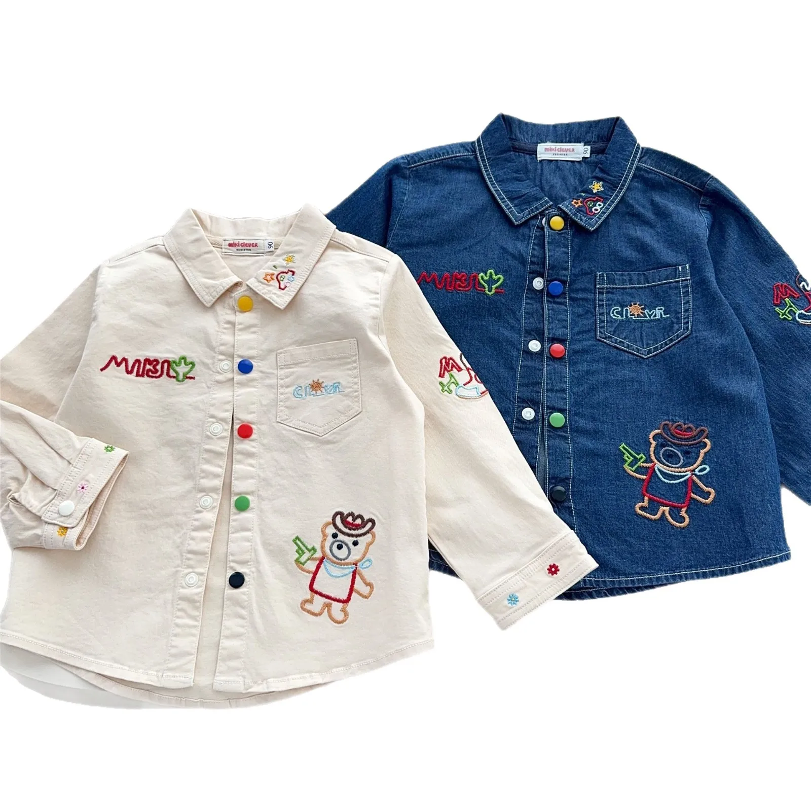 

2025 Autumn New Japanese Cute Embroidered Coat for Boys and Girls Stylish Cowboy CollarSmall and Medium sized Shirt