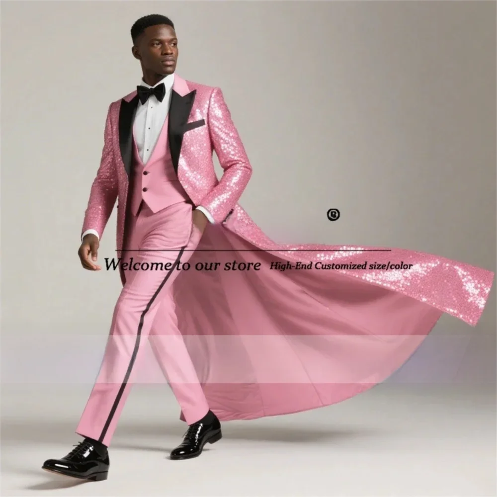 الدعاوى الفاخرة للرجال 3 قطع مجموعات تألق الفضة الترتر بلغت ذروتها التلبيب الحفلات بليزرات مخصصة العريس الزفاف سهرة سليم صالح