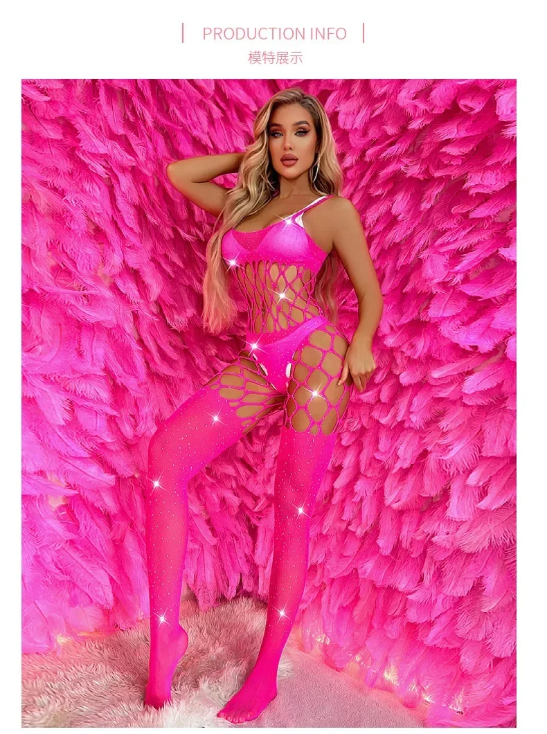 

Women's Lingerie in Sexy Underwear for Female Without Censorship Body Stocking Rhinestone Crystal Catsuit Erotic Costumes