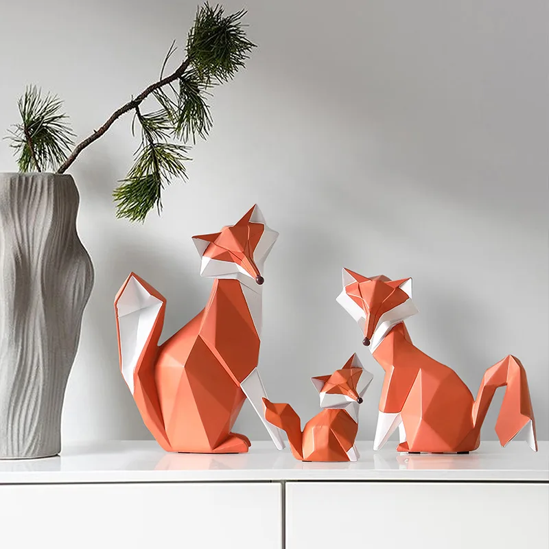 Nordic Modern Animal Resin Craft Abstract Geometric Orange Fox Figurka Statuetka Ozdoba na biurko Kreatywna dekoracja biura i domu